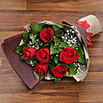 Chocolate Cake and Red Roses Bouquet Combo