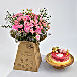 Pretty Pink Rose Bunch and Mothers Day Cake