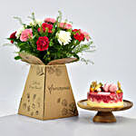 Mix Carnations Flowers and Mothers Day Cake