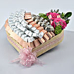 Chocolates and Roses in Heart Shape Tray