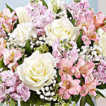 Pink and White Floral Bunch In Glass Vase With Greeting Card