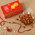 Sneh Traditional Om Rakhi with 250 Grams Soan Papdi and Almonds