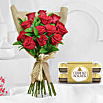 Valentines 12 Roses Bouquet And Chocolates