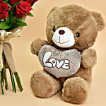 Lovely 12 Roses Bouquet And Teddy