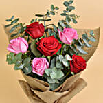 3 Pink 3 Red Roses Valentine Bouquet