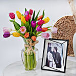 Multicolor Tulips with Photo Frame