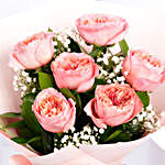 6 Pink Garden Roses Premium Bouquet