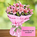 Pink Flowers Bouquet With Greeting Card