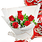 Valentine 6 Roses Bouquet With Balloons