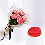 6 Garden Roses Bouquet With Red Velvet Cake