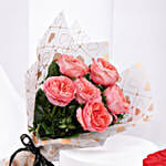 6 Garden Roses Bouquet With Red Velvet Cake