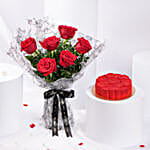 Bouquet of 6 Red Roses With Red Velvet Cake for Valentines