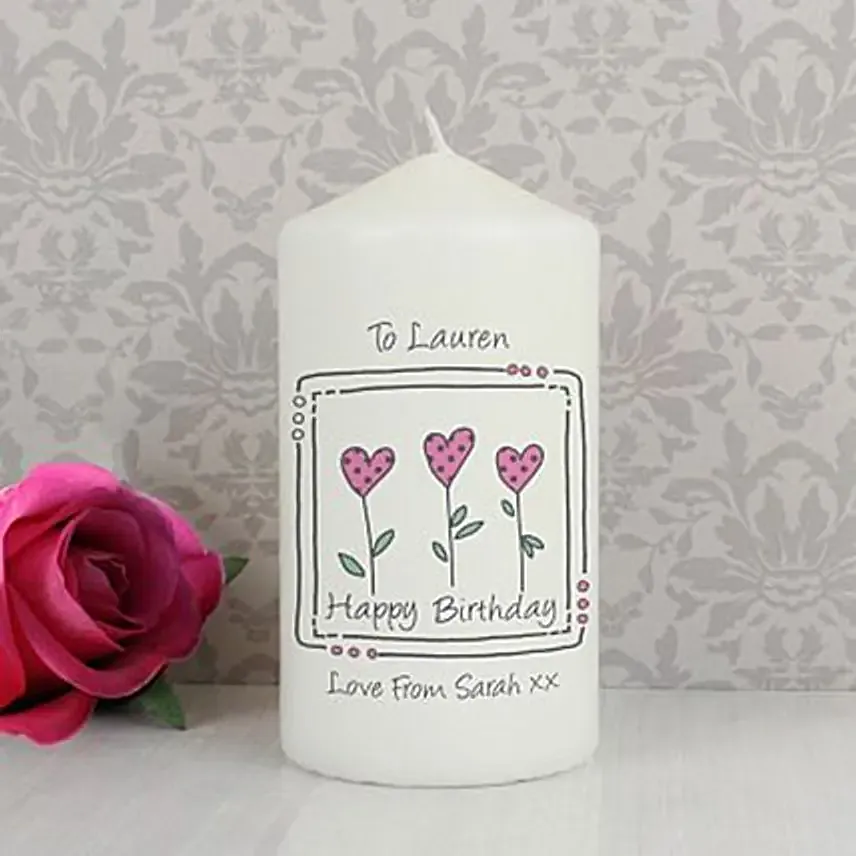 Personalized 3 Hearts Message Candle:Personalised Gifts to UK