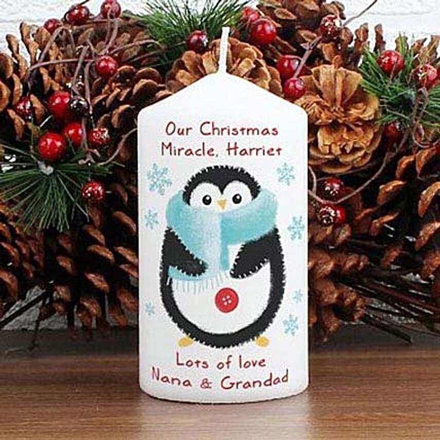 Personalized Felt Stitch Penguin Candle