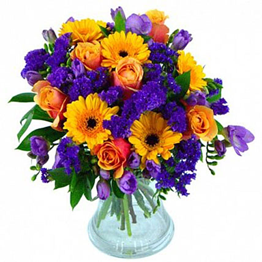 Vibrant Bouquet Of Germini Roses And Freesia