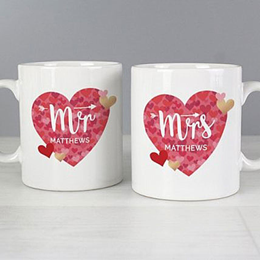 Personalised Mr And Mrs Valentines Day Confetti Hearts Mug Set:Personalised Gifts to UK