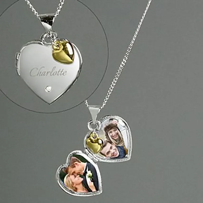 Personalised Sterling Silver Heart Locket With Diamond