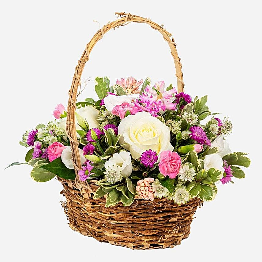 Basket Of Pastel Flowers:Anniversary Flowers UK