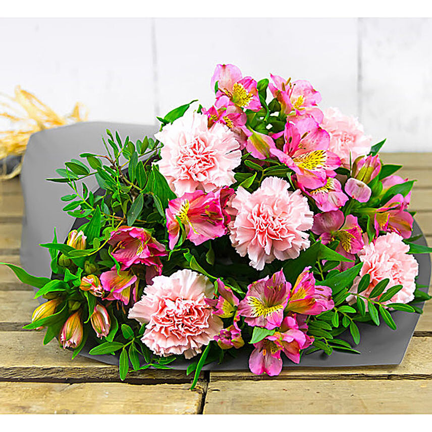 Pink Alstroemeria And Carnations Bouquet
