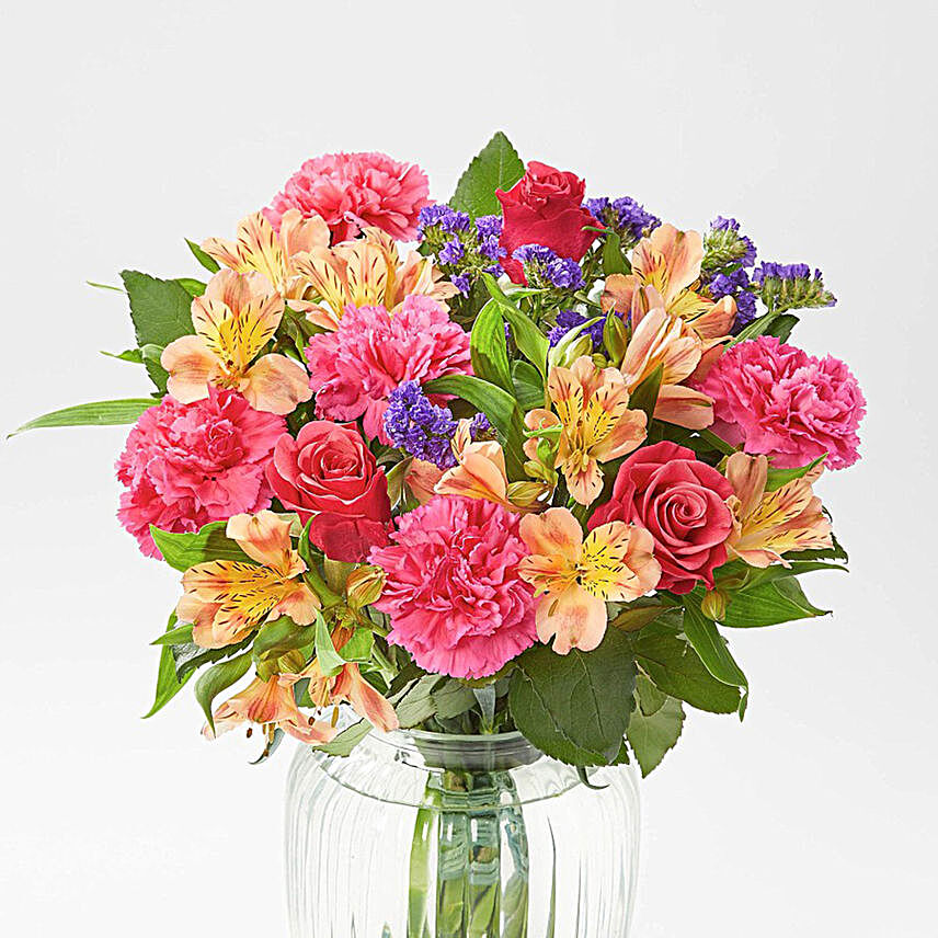 Vibrant Roses And Carnations Bouquet:Carnation Flower to UK