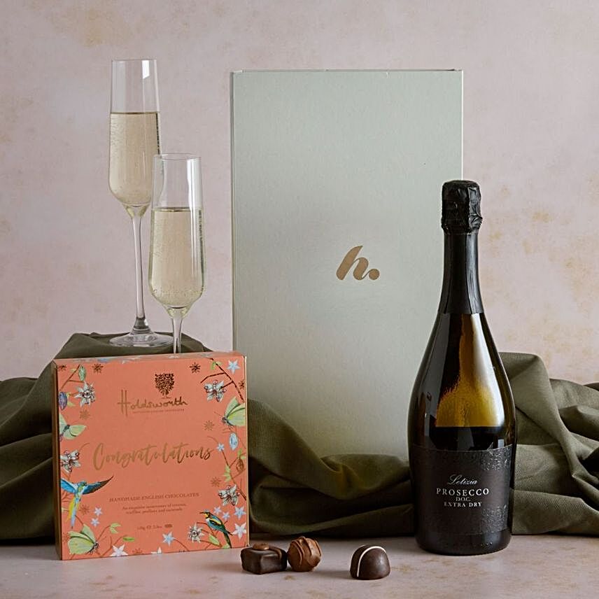 Congratulations Prosecco Chocolates Gift:Send Wine Baskets to UK