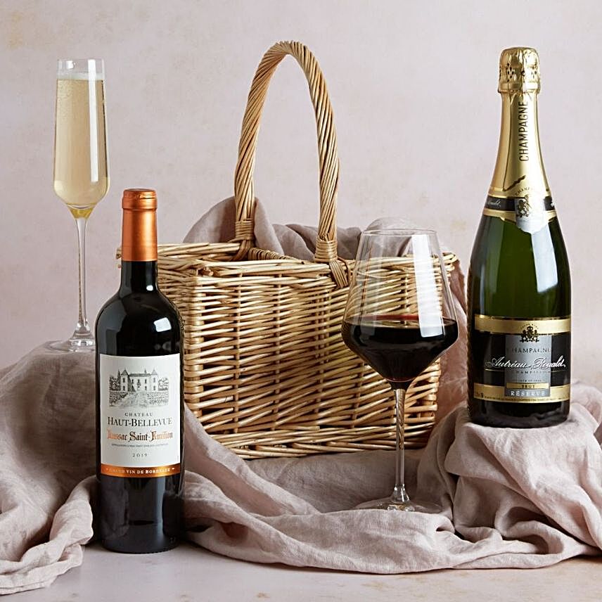 Luxury Champagne Red Wine Hamper:Wine Baskets to UK