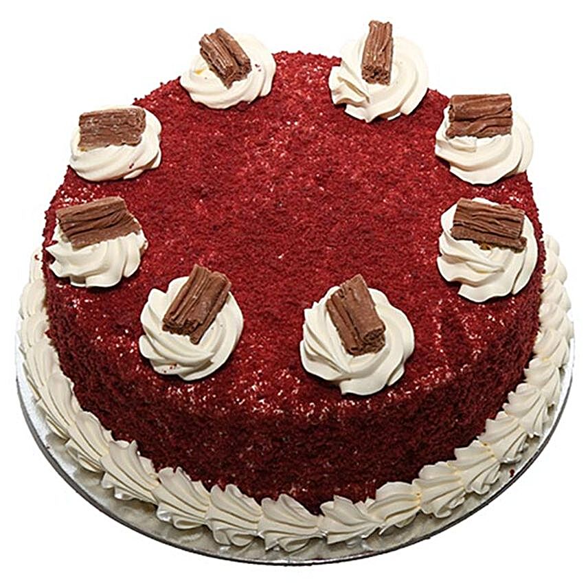 Delicious Chocolate Flakes Topped Red Velvet Cake:Send Birthday Cakes to UK