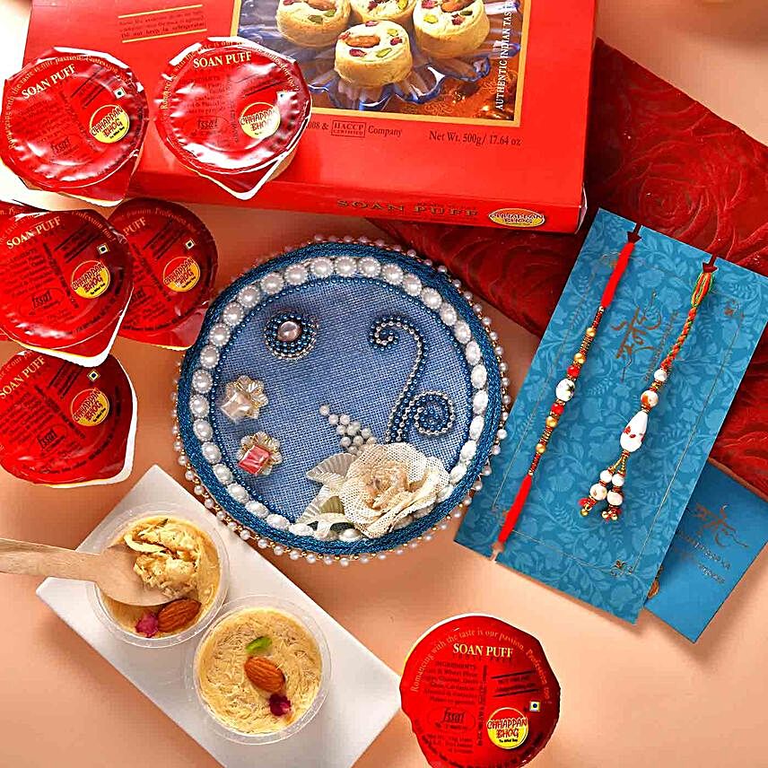 Pearls And Beads Lumba Rakhi Set And Soan Puff Hamper
