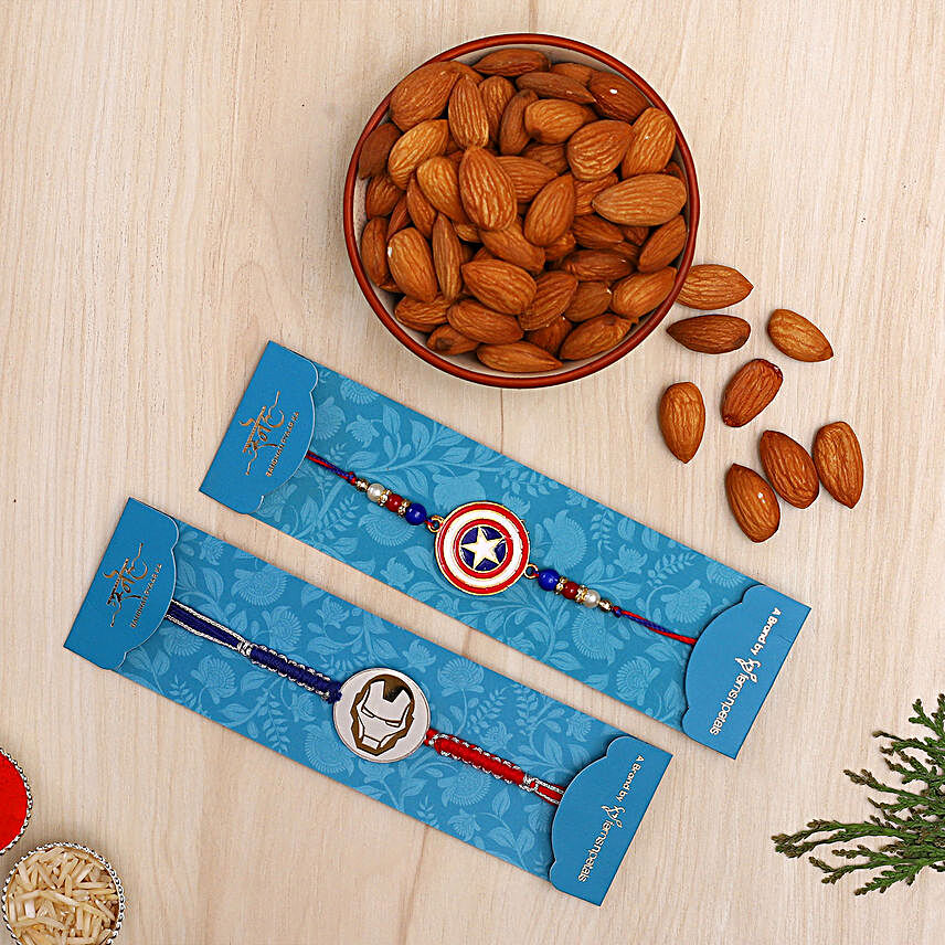 Superhero Kids Rakhi Set And Healthy Almonds