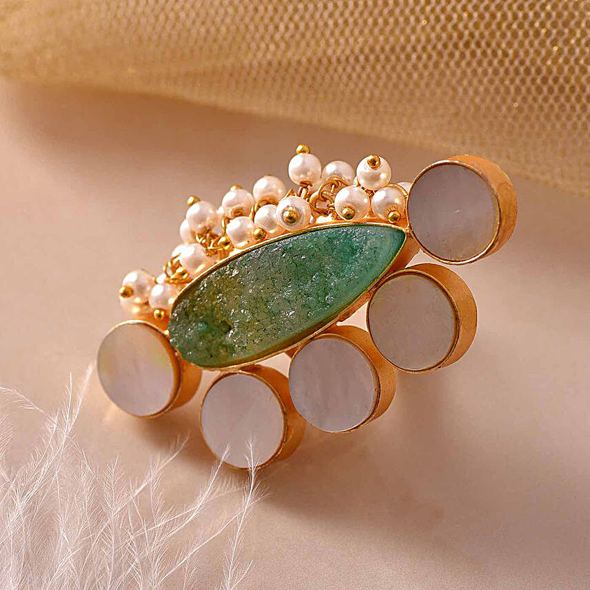 Green Druzy Gold Plated Ring:Artificial Jewellery Gifts to UK