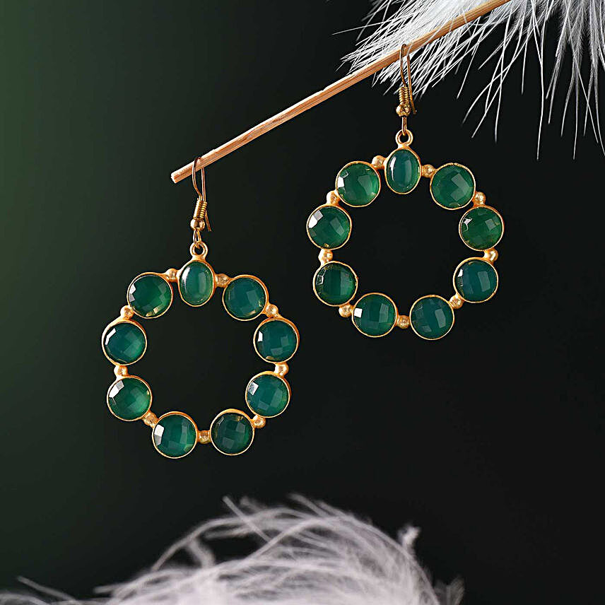 Green Onyx Gold Polished Earrings:Send Karwa Chauth Gifts to UK