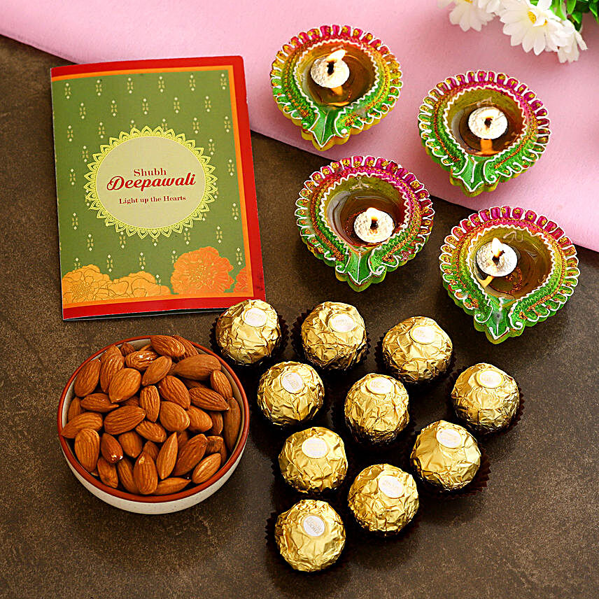 Diwali Celebration Floral Diyas And Delicious Treats:Dry Fruits  Delivery to UK