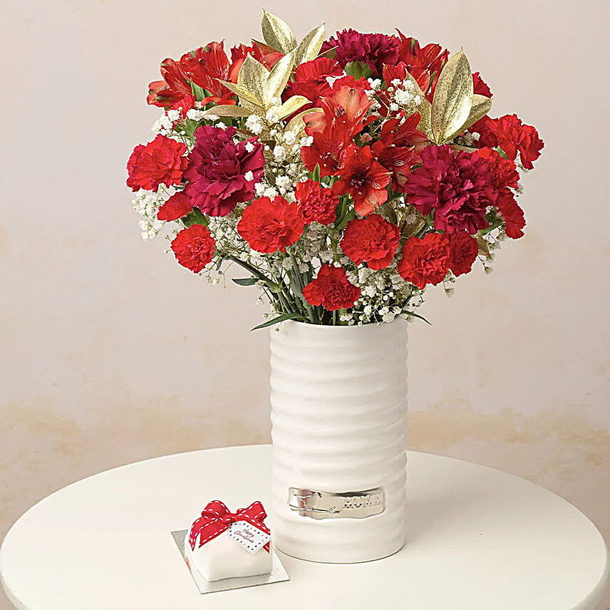 Blooming Mixed Flowers Bouquet And Cake Combo:Gift Combos to UK