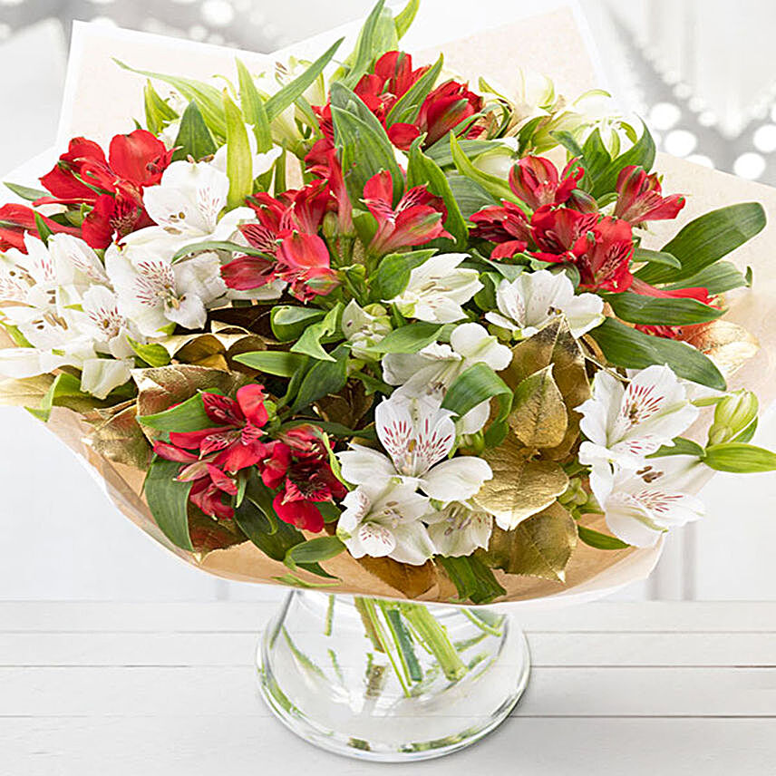 Enigmatic Red And White Alstroemeria Bouquet