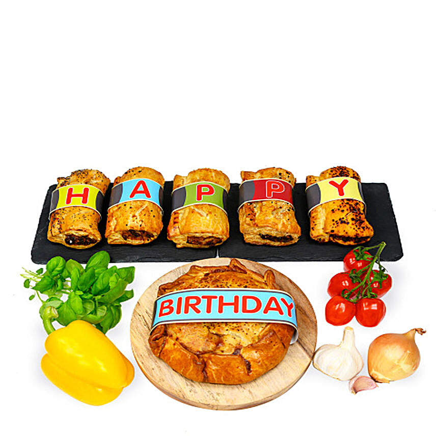 Happy Birthday Pie And Sausage Rolls Combo