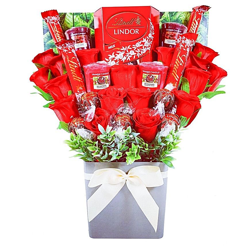 Yankee Candle And Red Rose Chocolate Bouquet