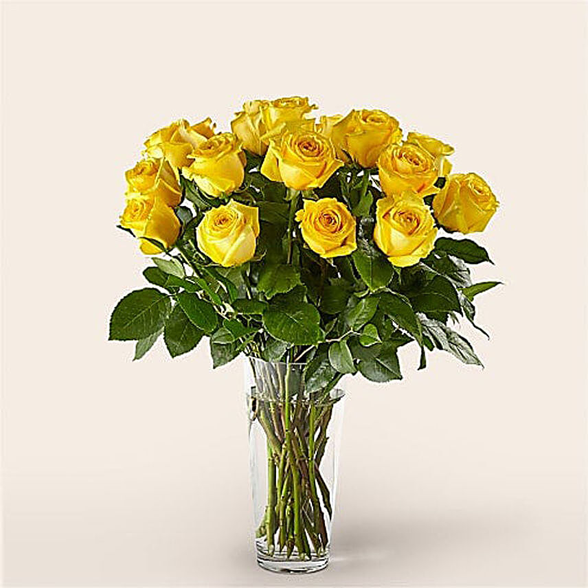 Bright Yellow Roses Vase:Send Roses to UK