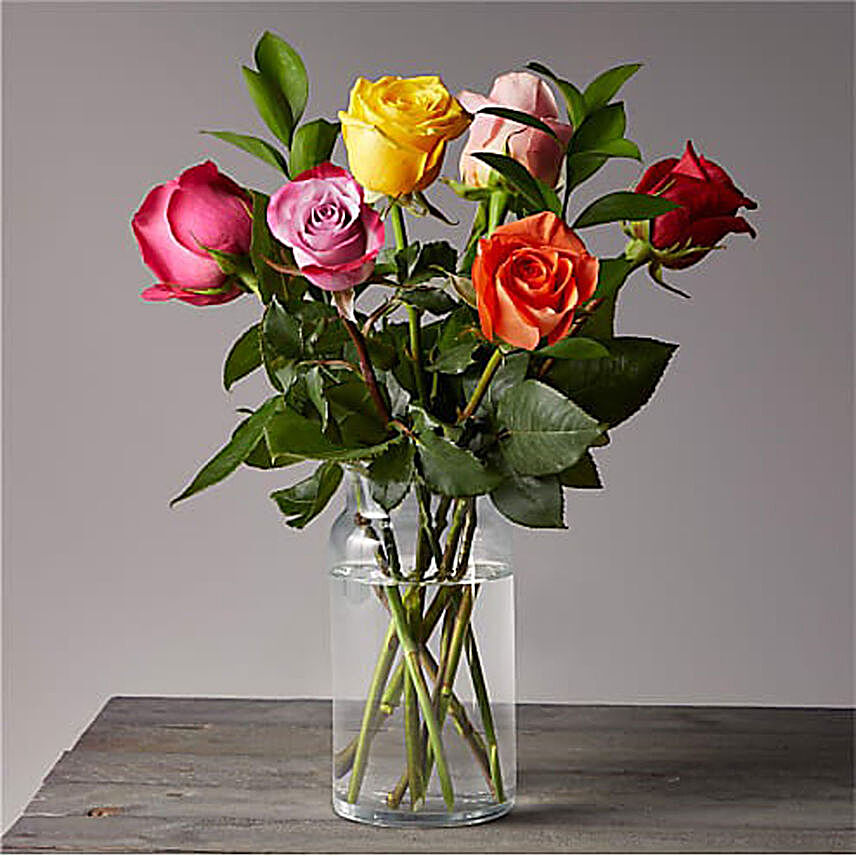 Colourful Mixed Roses Vase