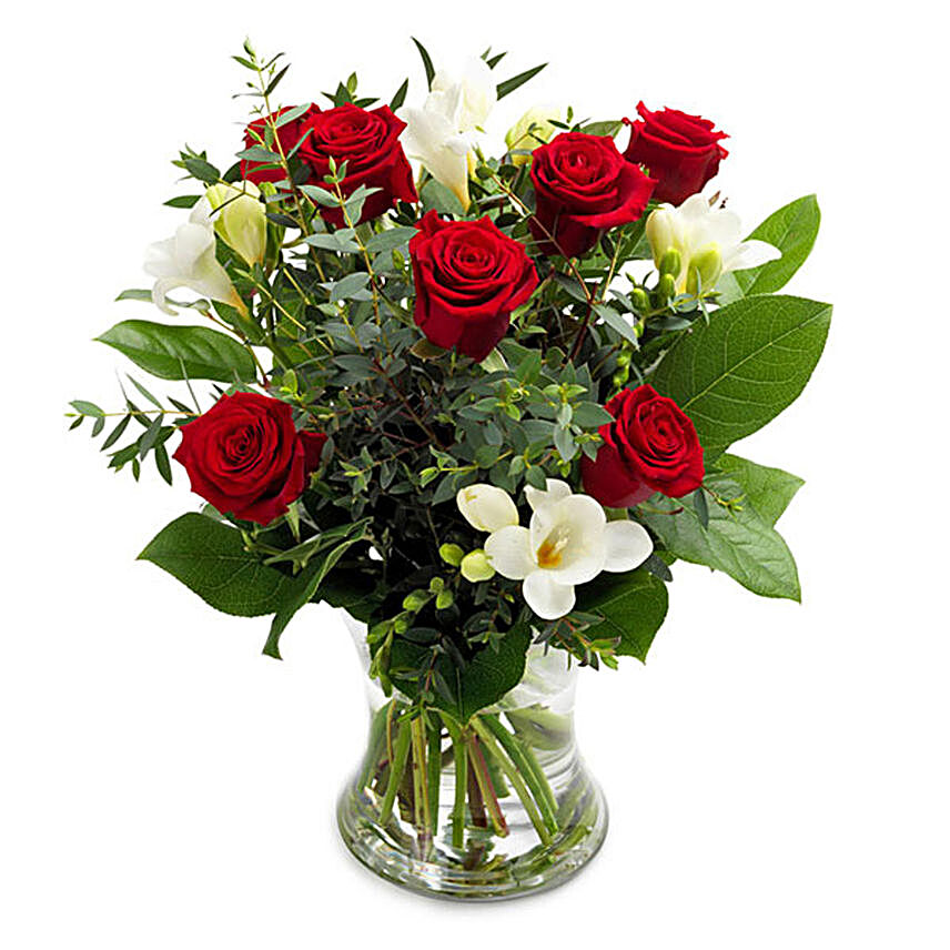 Red Roses And White Flowers Bouquet