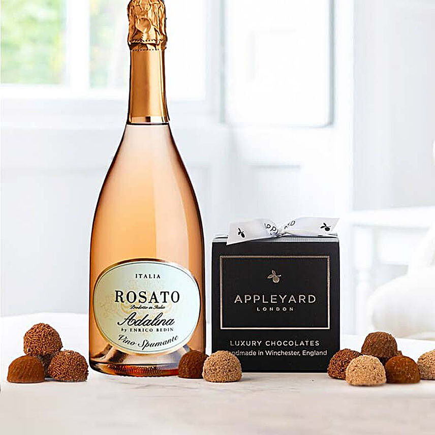 Rose Wine And Chocolate Truffles:Gift Baskets in London, UK