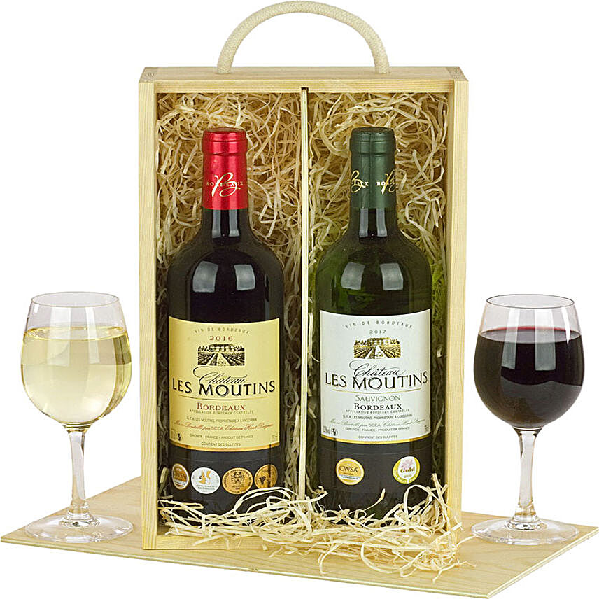 Wine Duo Wooden Gift Box:Wedding Gift Delivery in UK