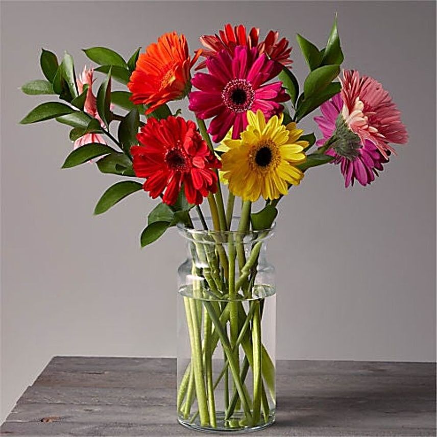 Sun kissed Gerberas Vase:Gifts for Wife in UK