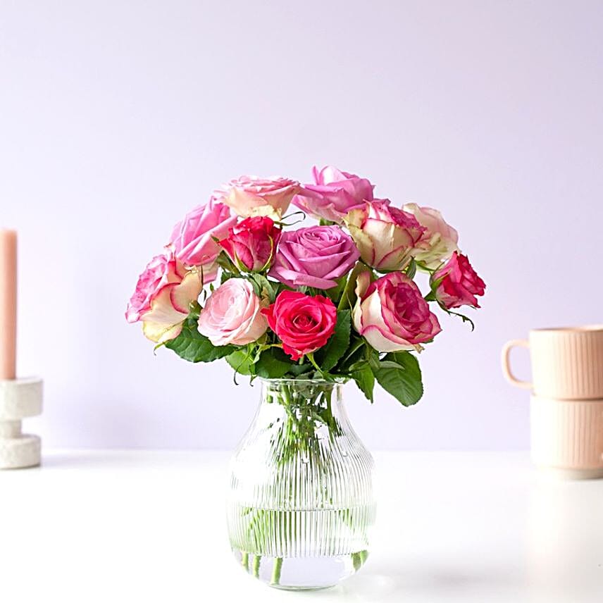 Mixed Pink Roses Letter Box Bouquet