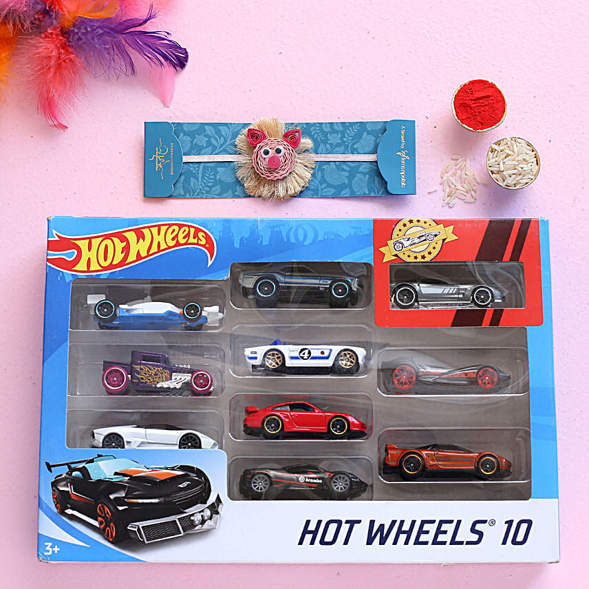 Gift Peppa Pig Rakhi And Hot Wheels Car Set FNP