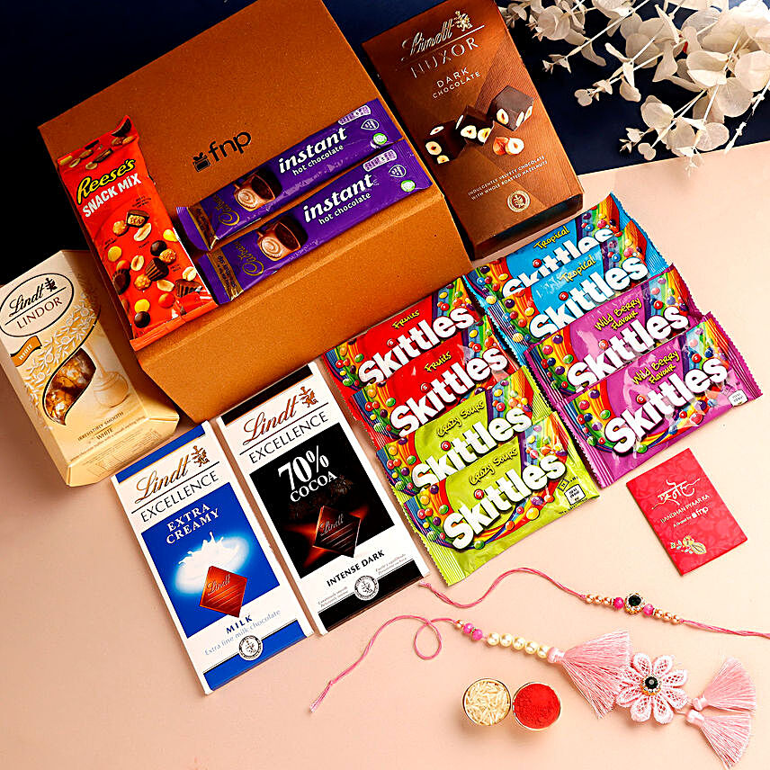 Sneh Floral Bhaiya Bhabhi Rakhi Set & Chocolates:Send Rakhi With Gift Hampers To UK