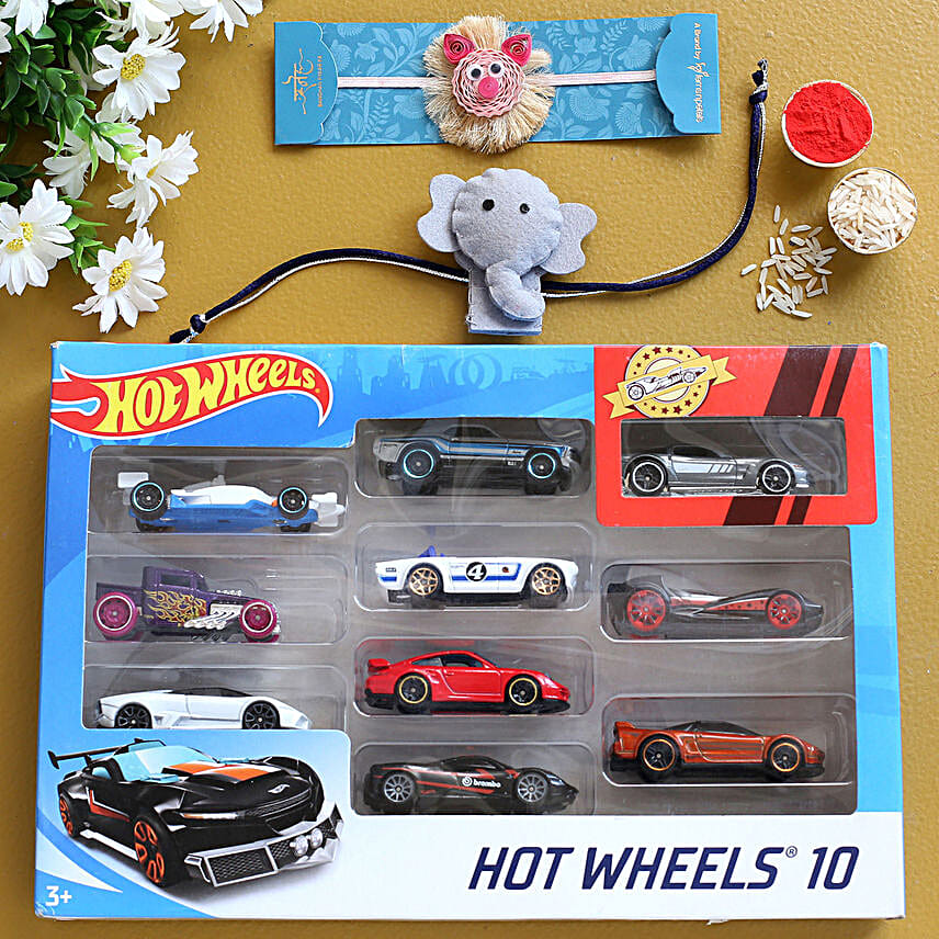 Elephant And Peppa Pig Rakhi With Hot Wheels Car Set