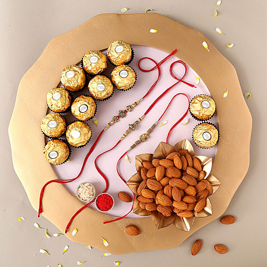 Sneh Feng Shui Rakhi Set With Almonds & Ferrero Rocher:Rakhi With Dry Fruits to UK