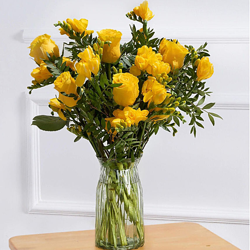 Yellow Freesia & Roses Bunch