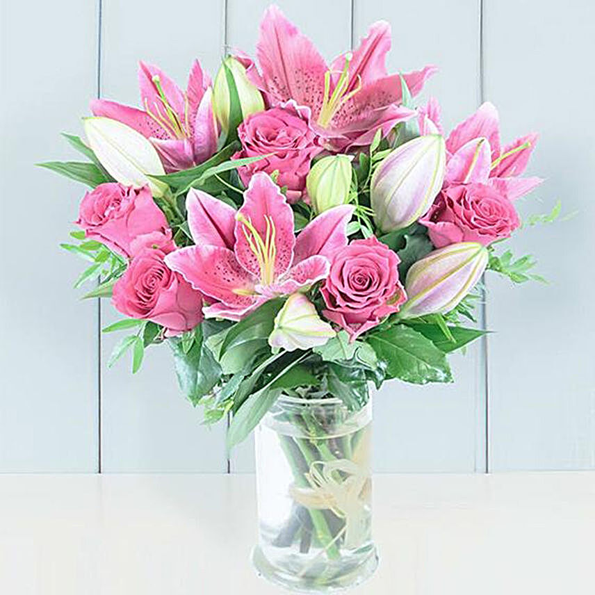 Pink Lilies & Roses Bunch