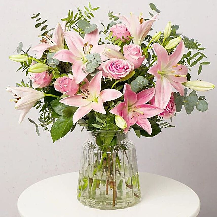 Blushing Lilies And Roses